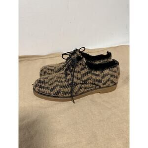 Miista Oxford Shoes Womens Size 39 Wool Plaid Lace Up Fuzzy Made in Spain